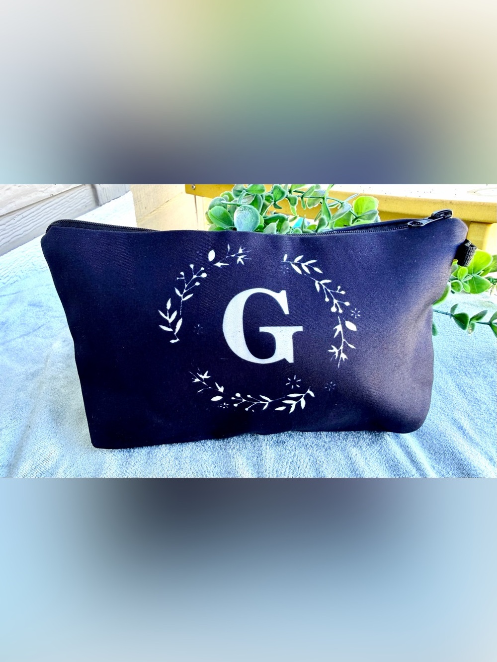 Monogram “G” Cosmetic Makeup Bag | Black Zipper Pouch | New